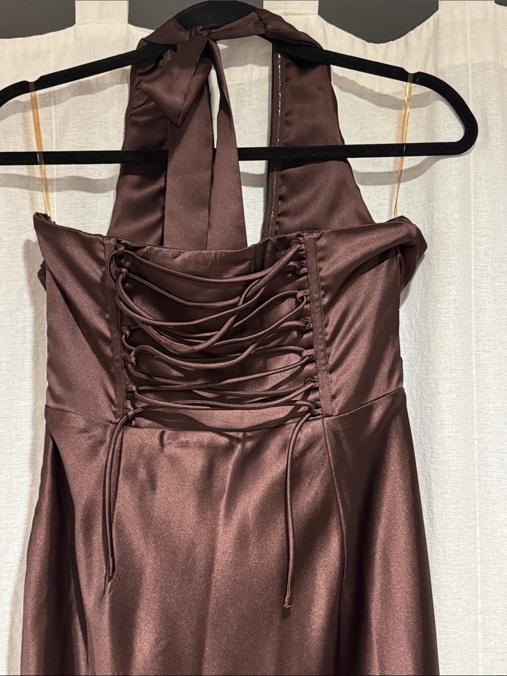 BabyBoo Fashion Elowen Satin Halter Evening Gown in Plum Brown - Picture 8 of 10